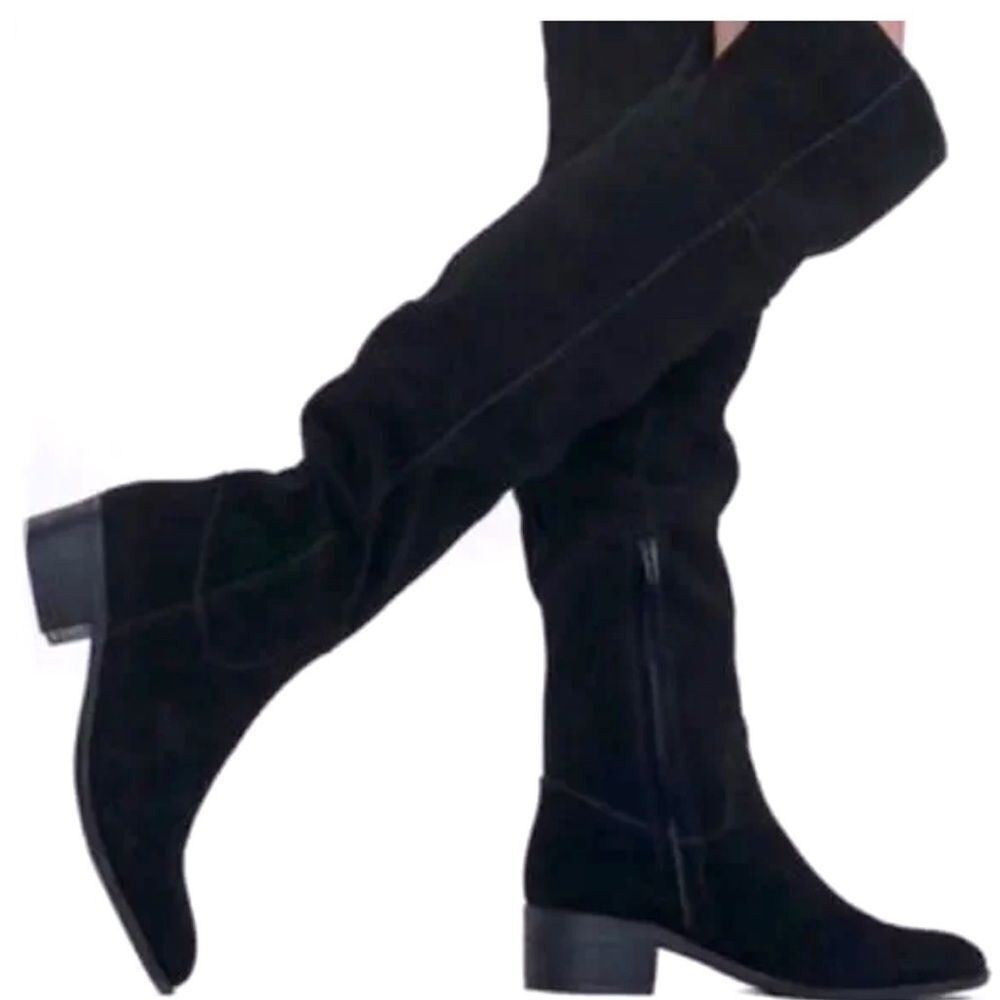 Steve Madden Tyga Suede Leather Black Over the Knee Boots 1.75” Block Heel Sz. 8